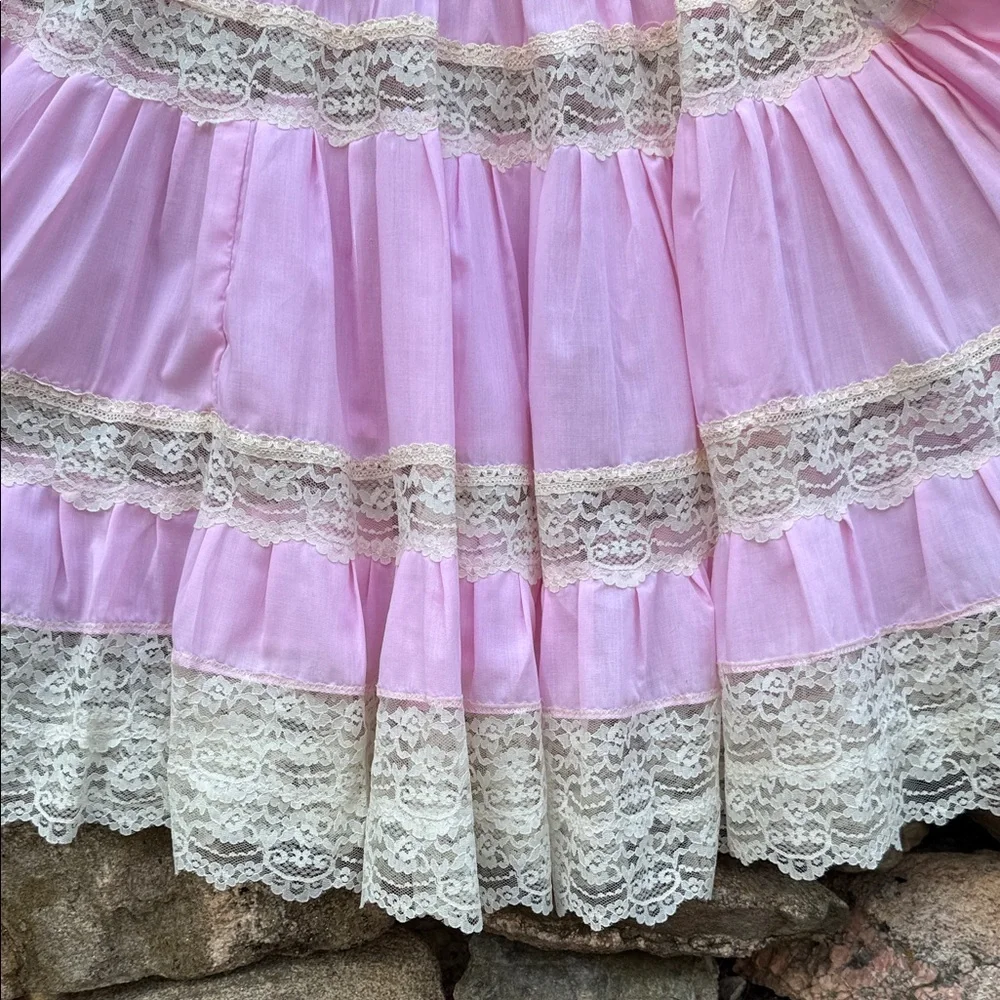 Vintage Chic Pink & Lace Full-Circle Skirt tutu square-dance retro rockabilly - Picture 10 of 14